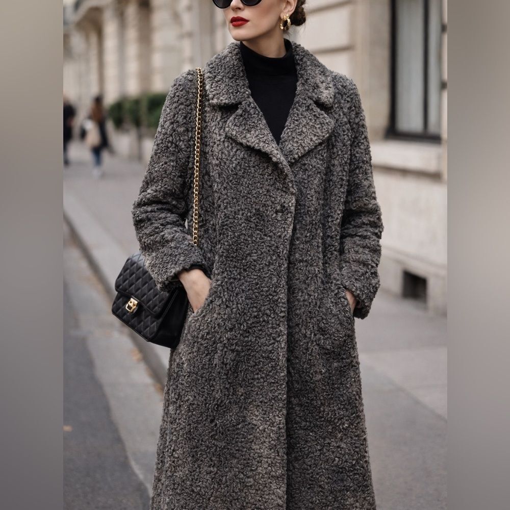 Vintage Persian Lamb Astrakhan Coat Gray Curly Fur Size M